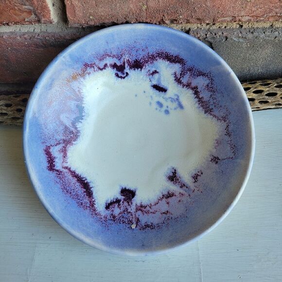 Vintage Glazed Blue & Purple Swirl Studio Pottery Bowl Signed by the Artist - Picture 8 of 13